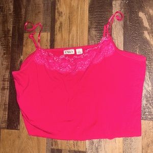 Pink cropped tank top with lace
